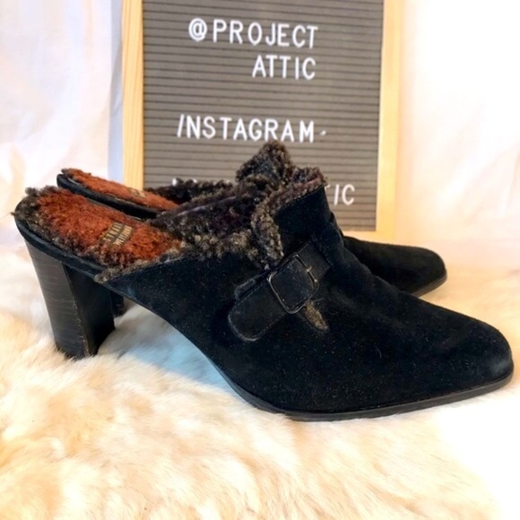 Stuart Weitzman Suede Sherpa Mules Booties 8